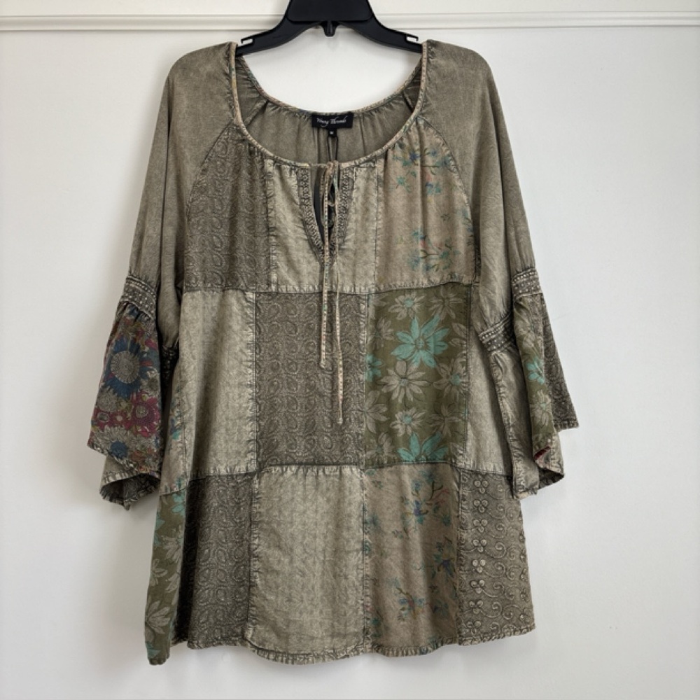 Young Threads Patchwork Bell Sleeve Tunic Top NWT… - image 1